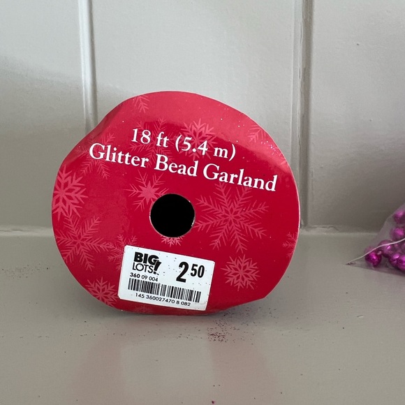 Magenta Pink Glitter Bead Garland- 3 strands (2 glitter, one shiny) - Picture 4 of 4